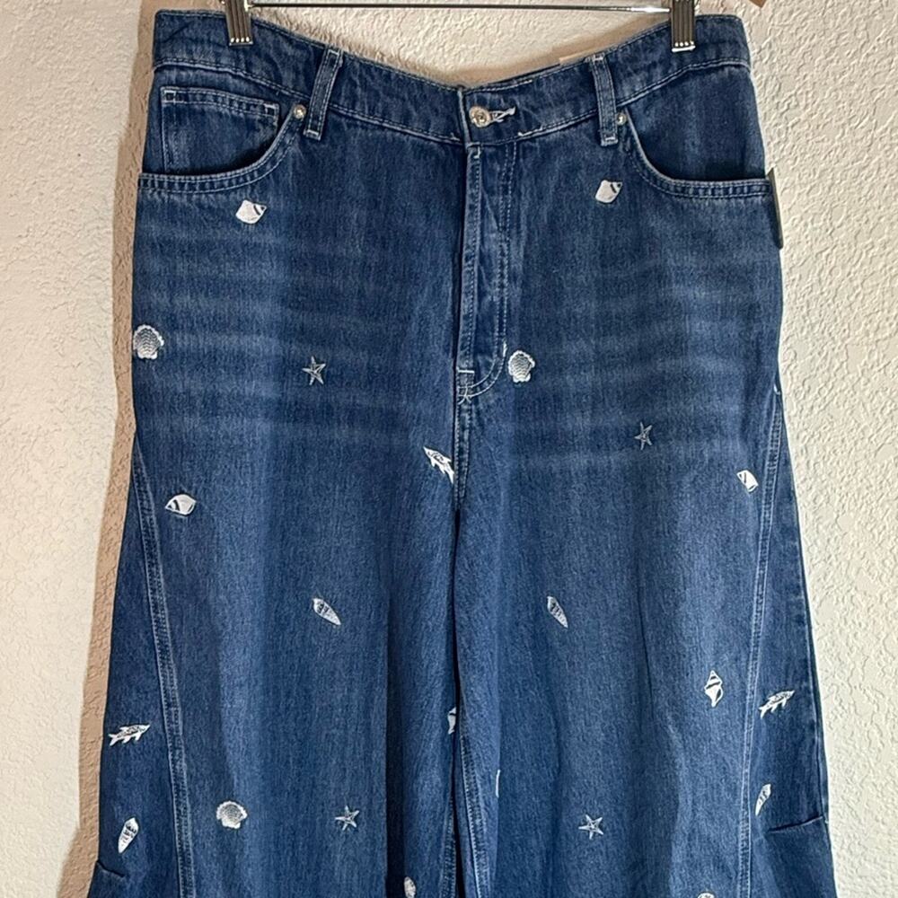 NWT Free People Westward Demi Jean Under the Sea Wide Leg Barrel Sz 31 Boho - Picture 2 of 9